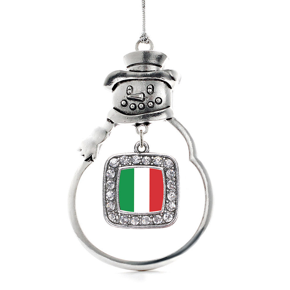 Silver Italian Flag Square Charm Snowman Ornament