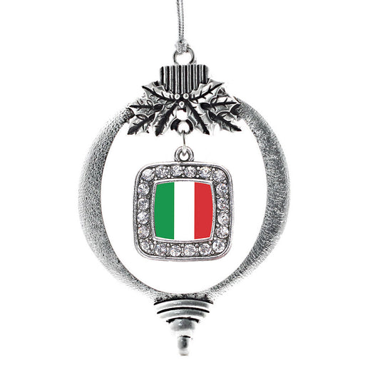 Silver Italian Flag Square Charm Holiday Ornament