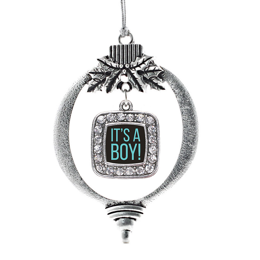 Silver It's A Boy Square Charm Holiday Ornament