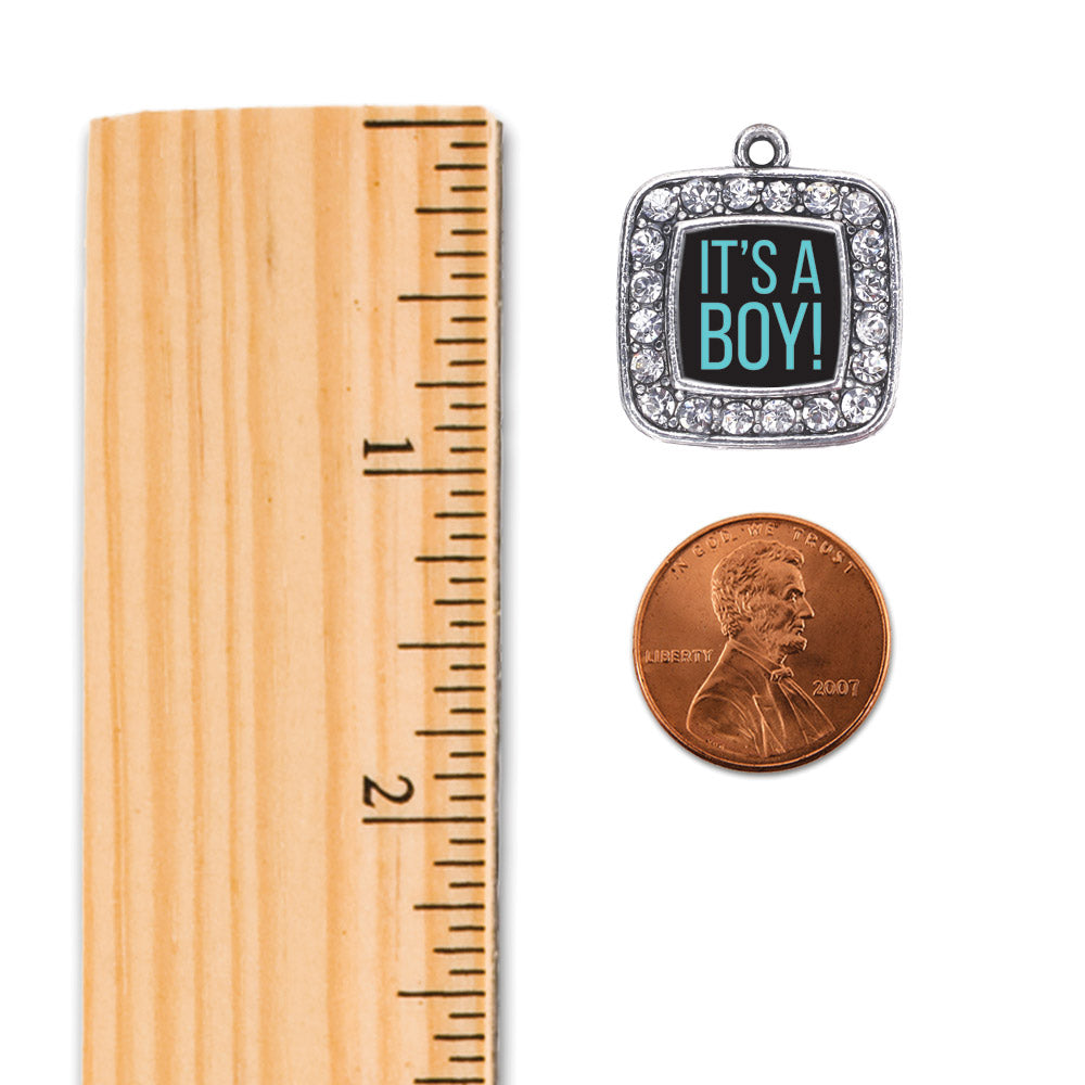 Silver It's A Boy Square Charm Holiday Ornament