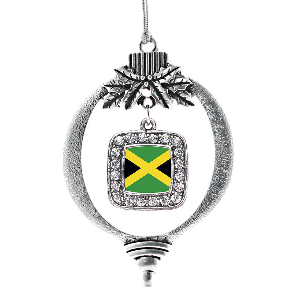Silver Jamaican Flag Square Charm Holiday Ornament