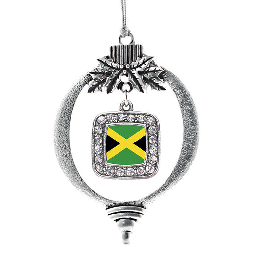 Silver Jamaican Flag Square Charm Holiday Ornament