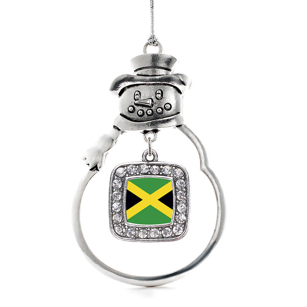 Silver Jamaican Flag Square Charm Snowman Ornament