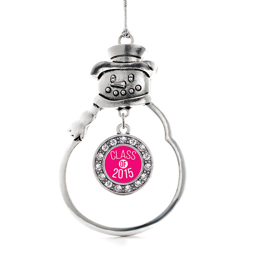 Silver Class of 2015 Hot Pink Circle Charm Snowman Ornament
