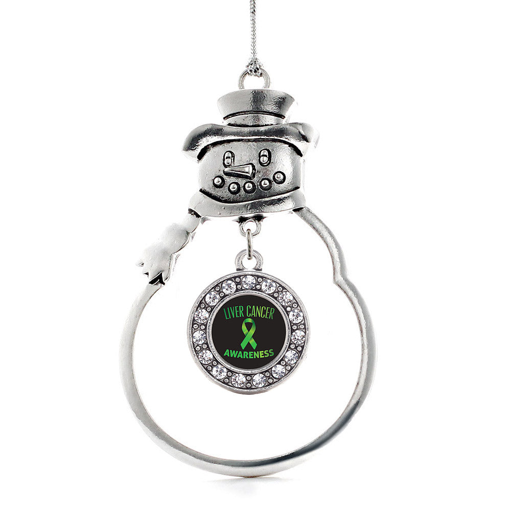 Silver Liver Cancer Awareness Circle Charm Snowman Ornament