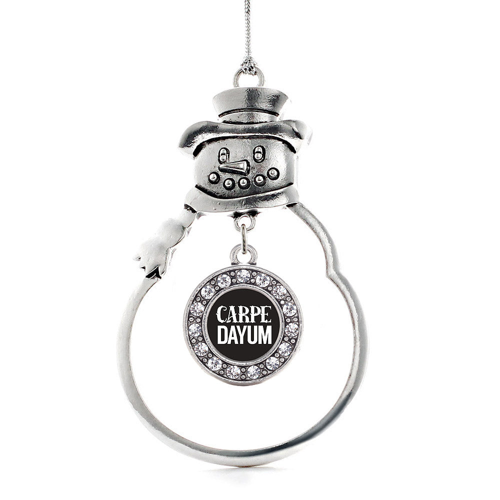 Silver Carpe-DAYUM Circle Charm Snowman Ornament