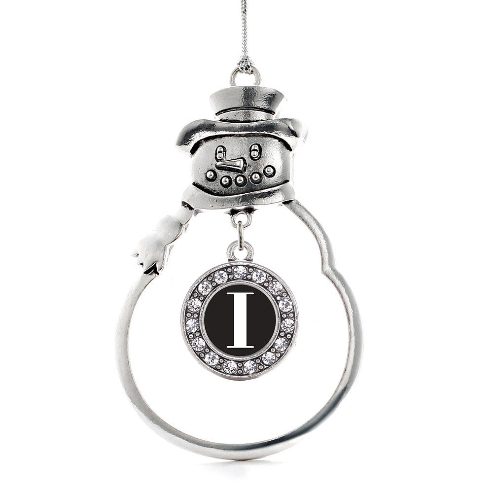 Silver My Vintage Initials - Letter I Circle Charm Snowman Ornament