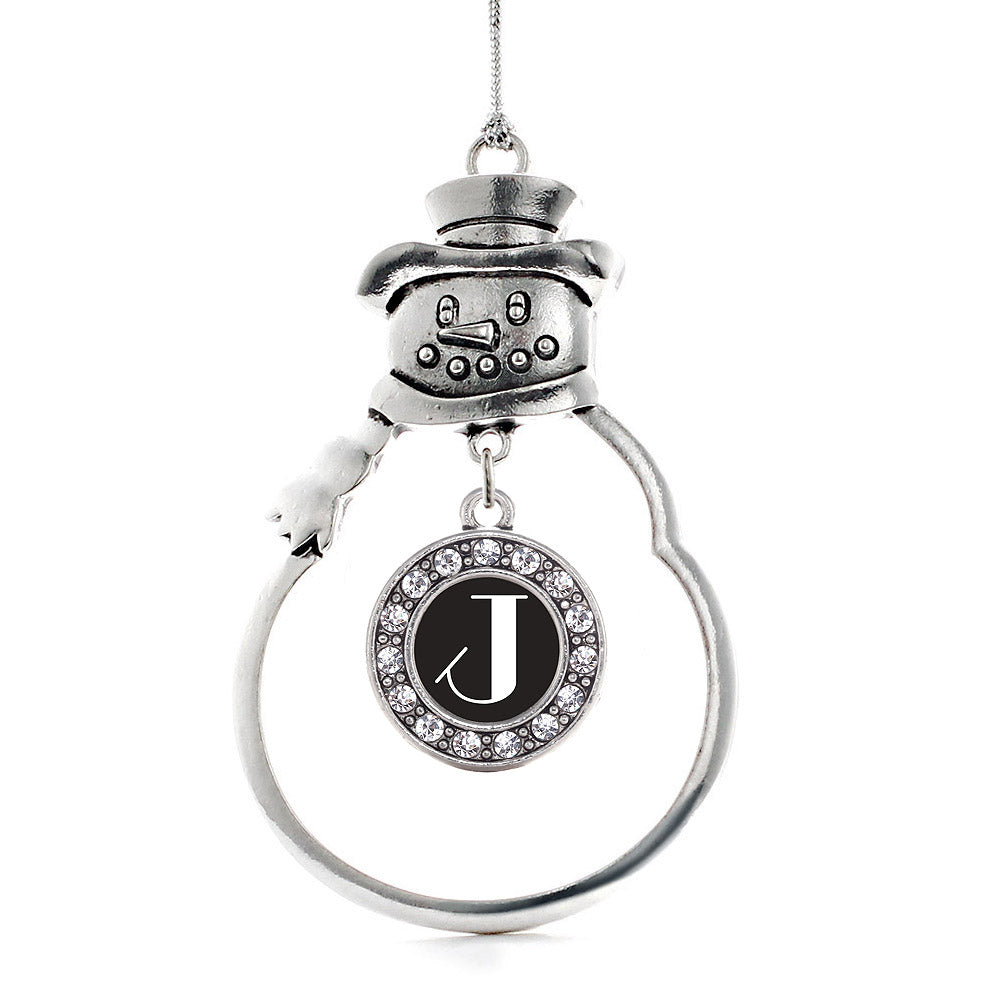 Silver My Vintage Initials - Letter J Circle Charm Snowman Ornament