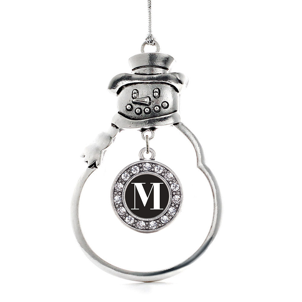 Silver My Vintage Initials - Letter M Circle Charm Snowman Ornament