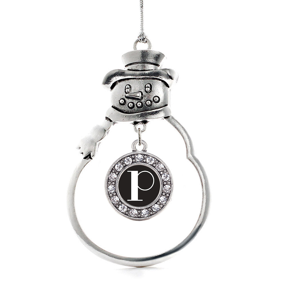 Silver My Vintage Initials - Letter P Circle Charm Snowman Ornament