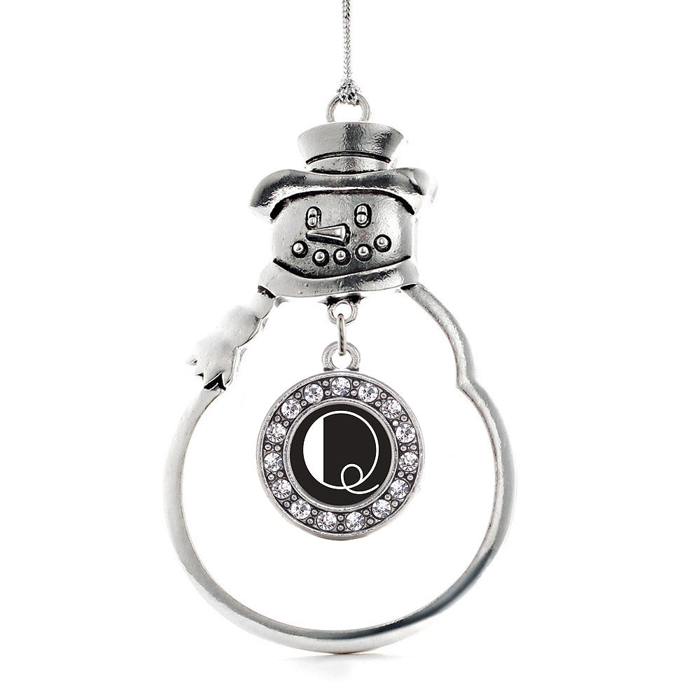 Silver My Vintage Initials - Letter Q Circle Charm Snowman Ornament