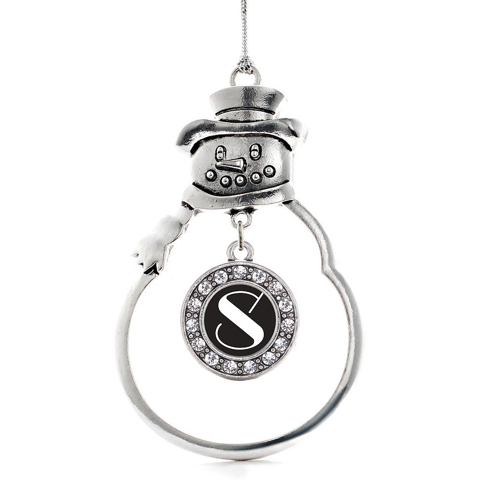 Silver My Vintage Initials - Letter S Circle Charm Snowman Ornament