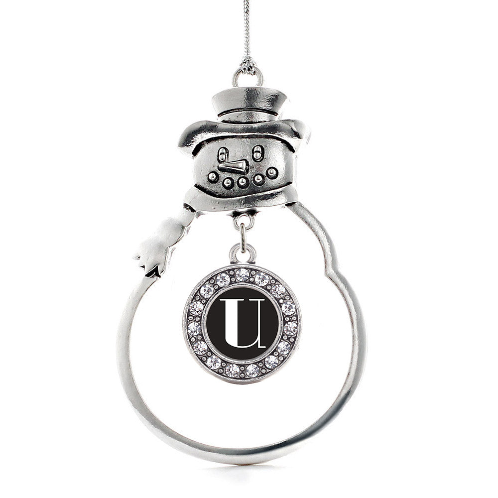Silver My Vintage Initials - Letter U Circle Charm Snowman Ornament
