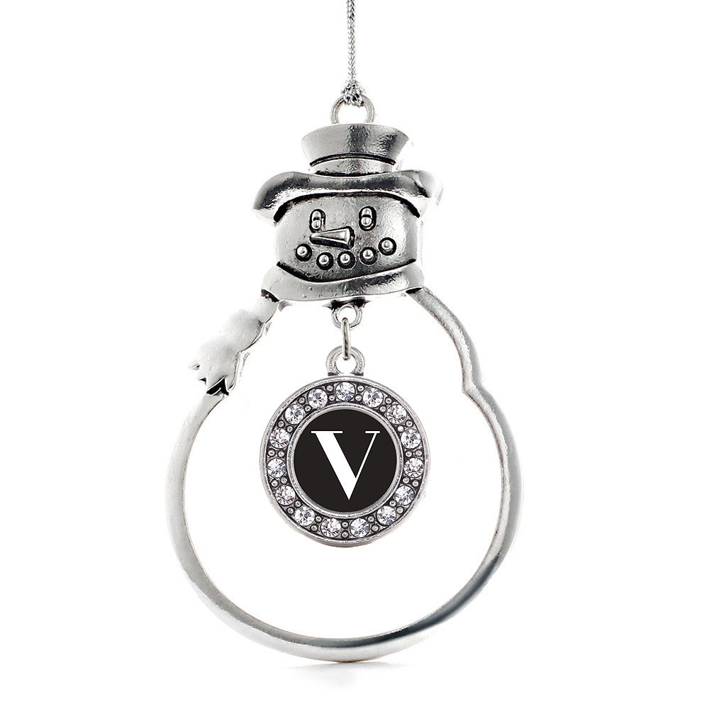Silver My Vintage Initials - Letter V Circle Charm Snowman Ornament