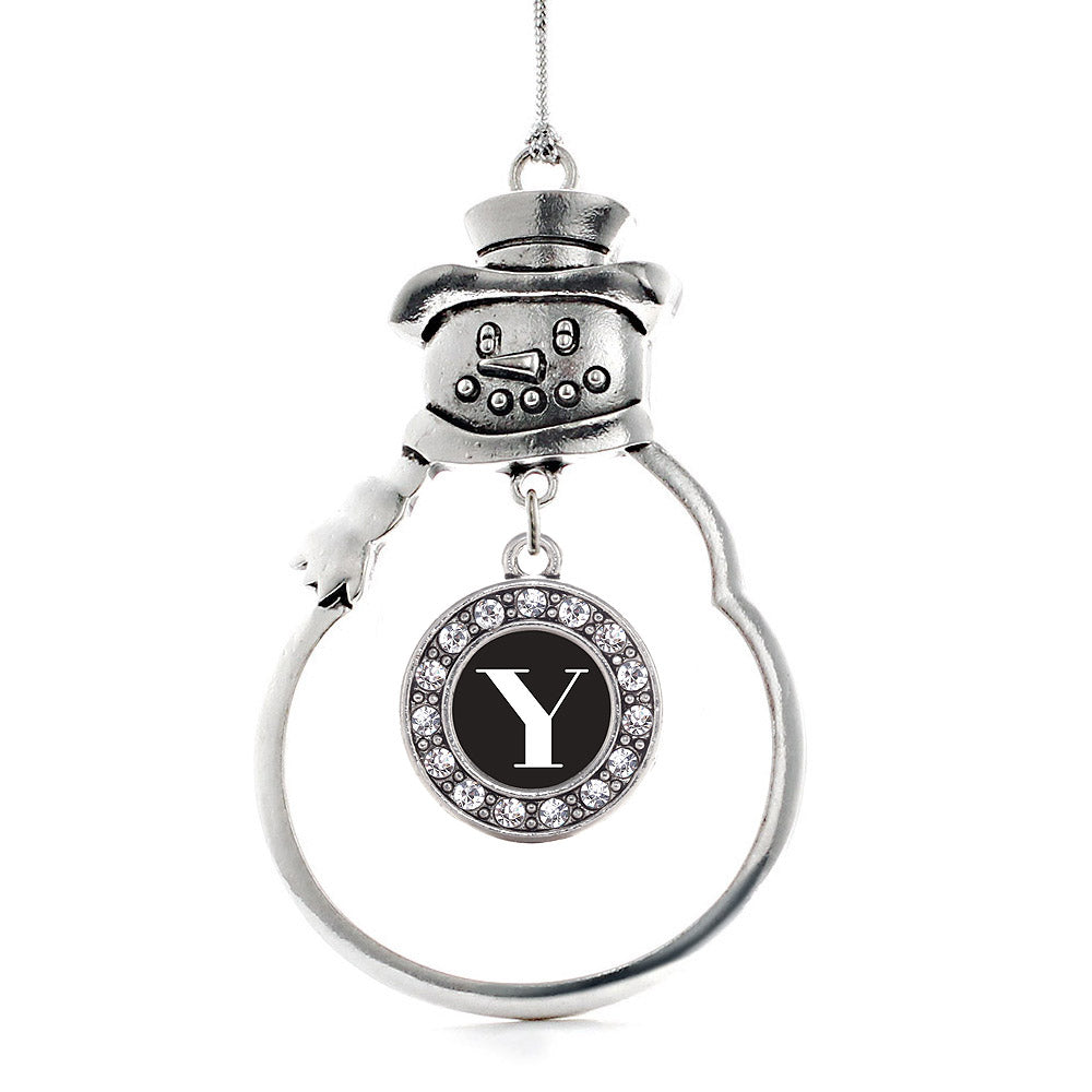 Silver My Vintage Initials - Letter Y Circle Charm Snowman Ornament