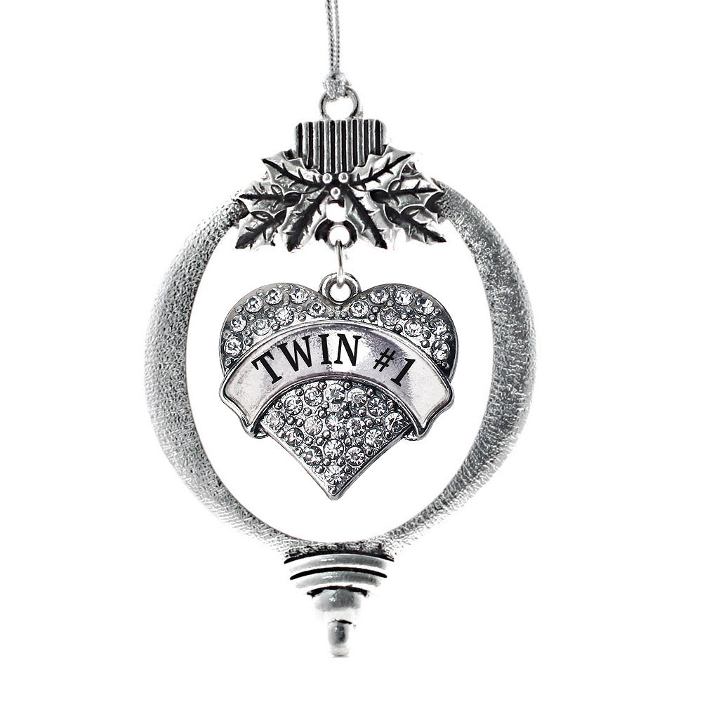Silver Twin #1 Pave Heart Charm Holiday Ornament