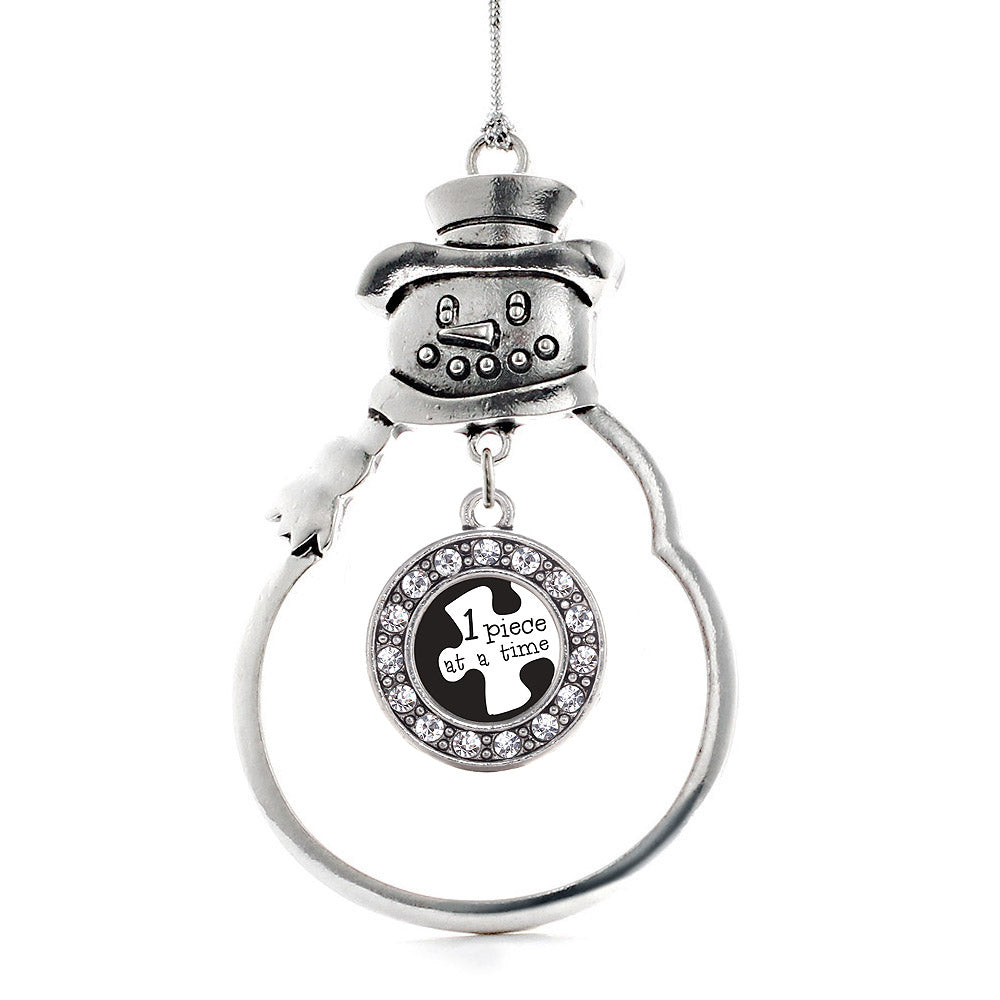 Silver One Piece at a Time Autism Awareness Circle Charm Snowman Ornament