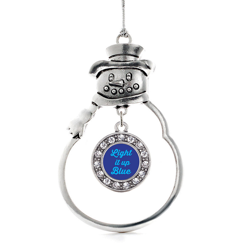 Silver Light It Up Autism Awareness Circle Charm Snowman Ornament