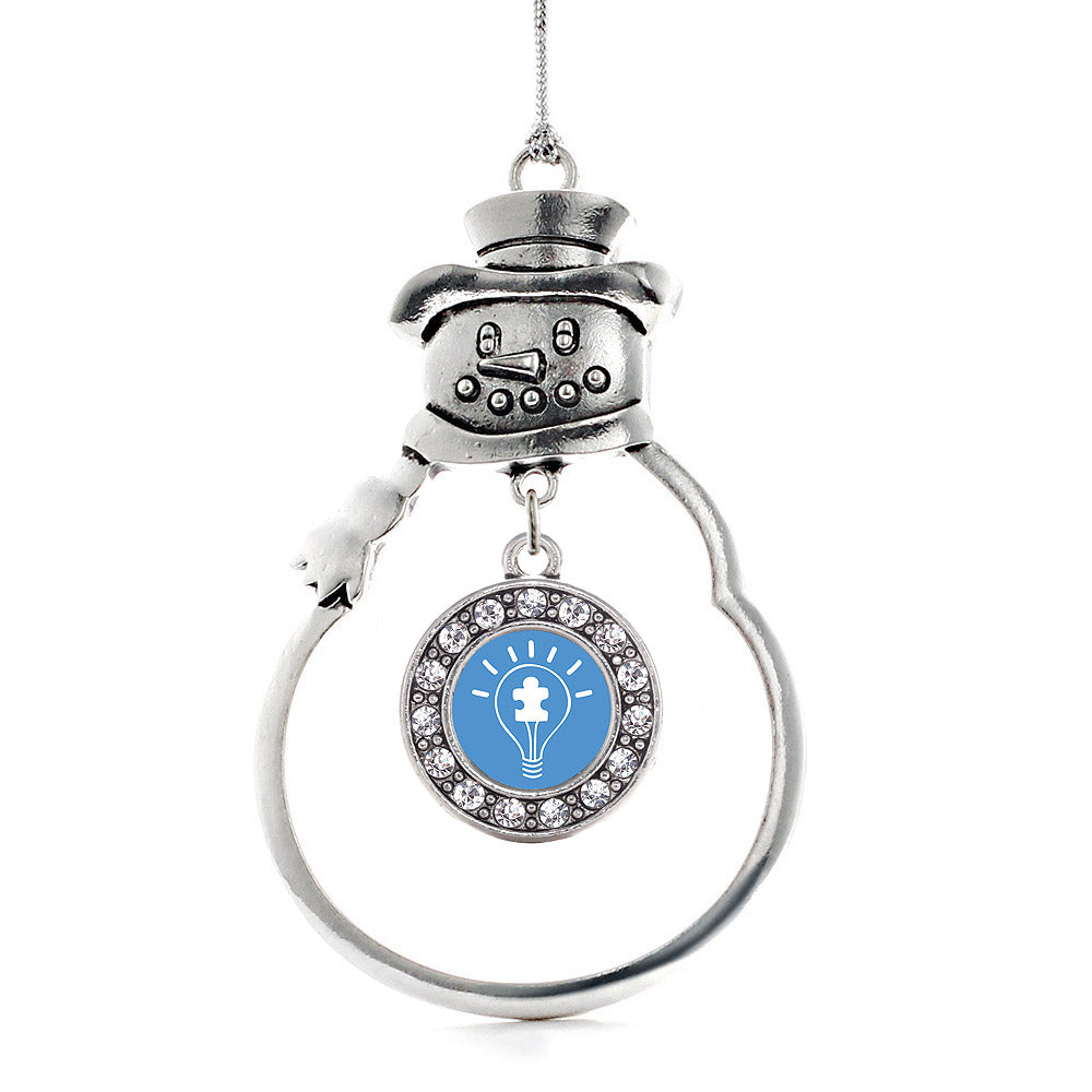 Silver Light Bulb Autism Awareness Circle Charm Snowman Ornament