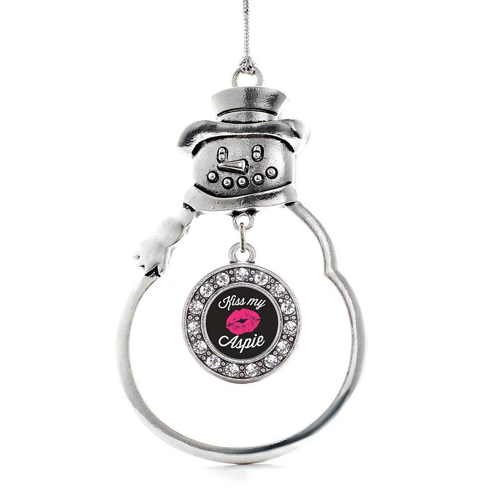 Silver Kiss My Aspie Circle Charm Snowman Ornament
