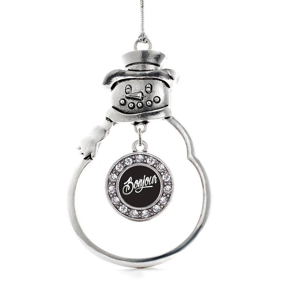 Silver Bonjour Circle Charm Snowman Ornament