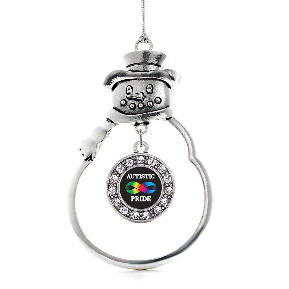 Silver Autistic Pride Circle Charm Snowman Ornament