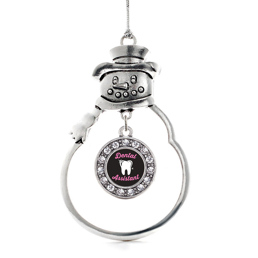 Silver Dental Assistant Circle Charm Snowman Ornament
