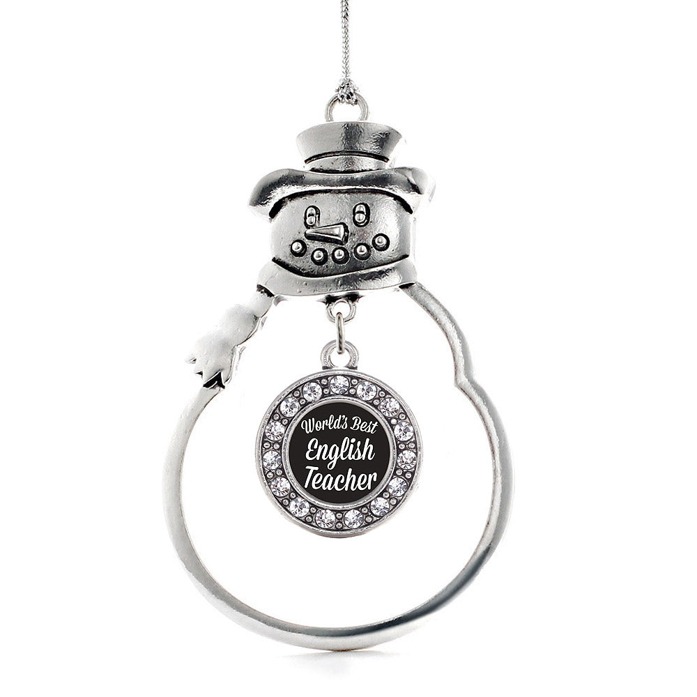Silver World's Best English Teacher Circle Charm Snowman Ornament
