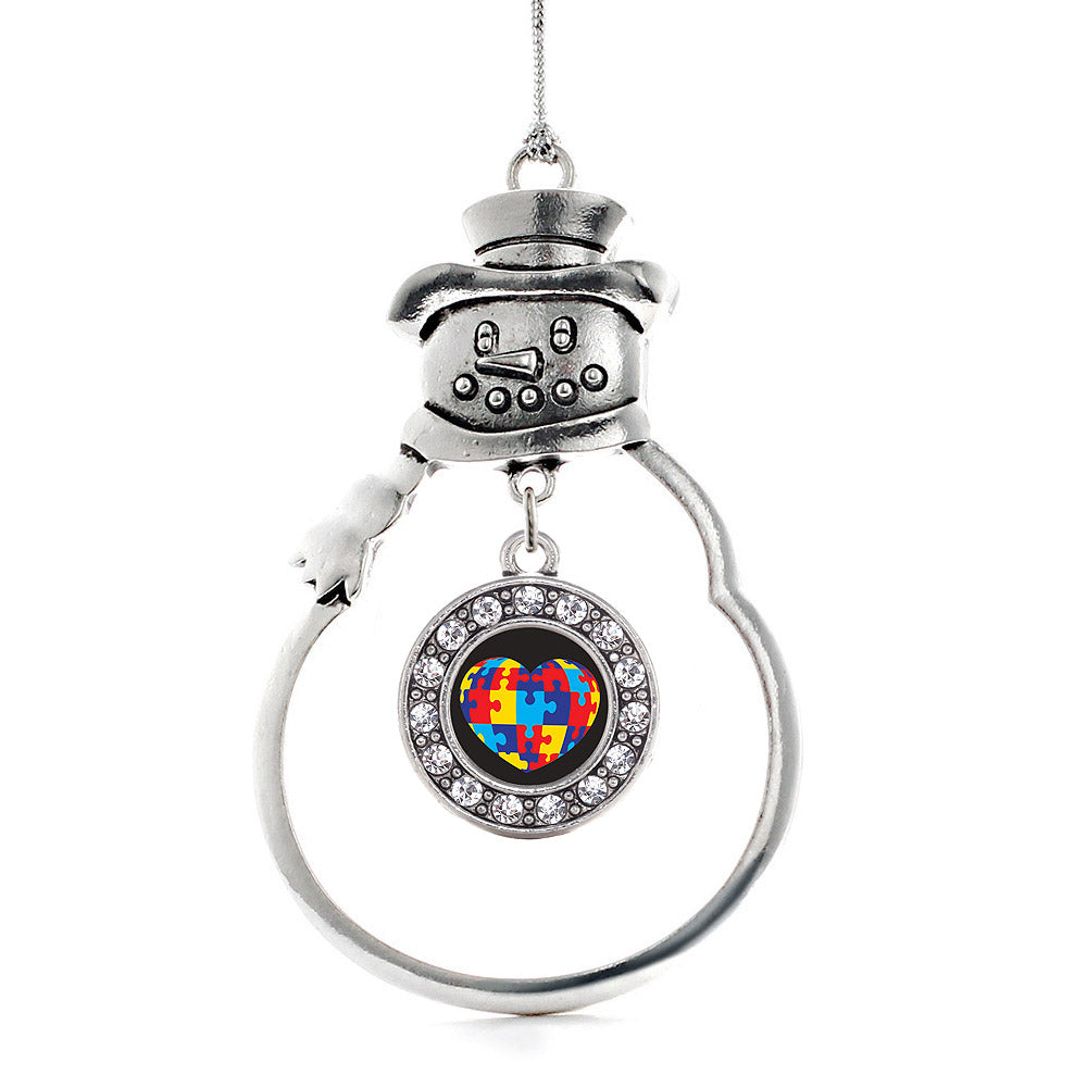 Silver Autism Awareness Heart Circle Charm Snowman Ornament