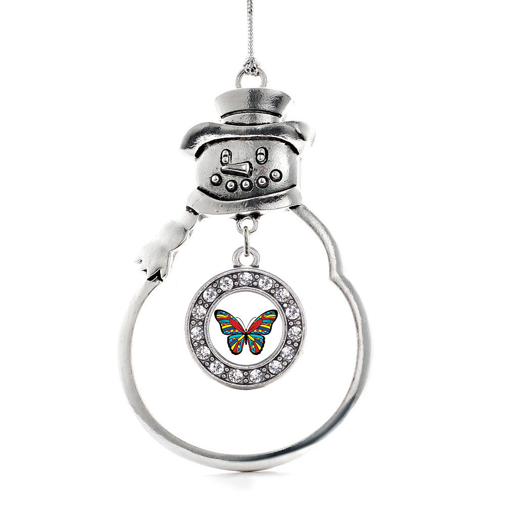 Silver Autism Awareness Butterfly Circle Charm Snowman Ornament