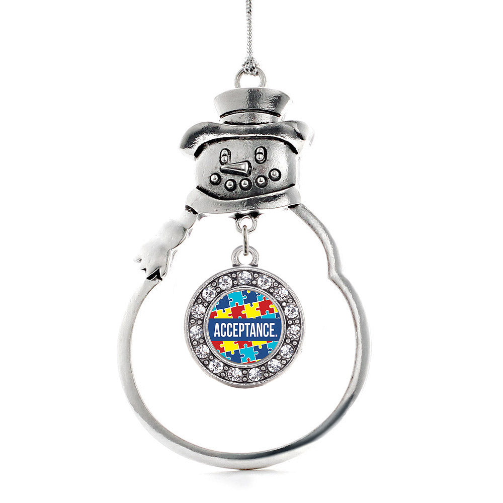 Silver Autism Acceptance Circle Charm Snowman Ornament
