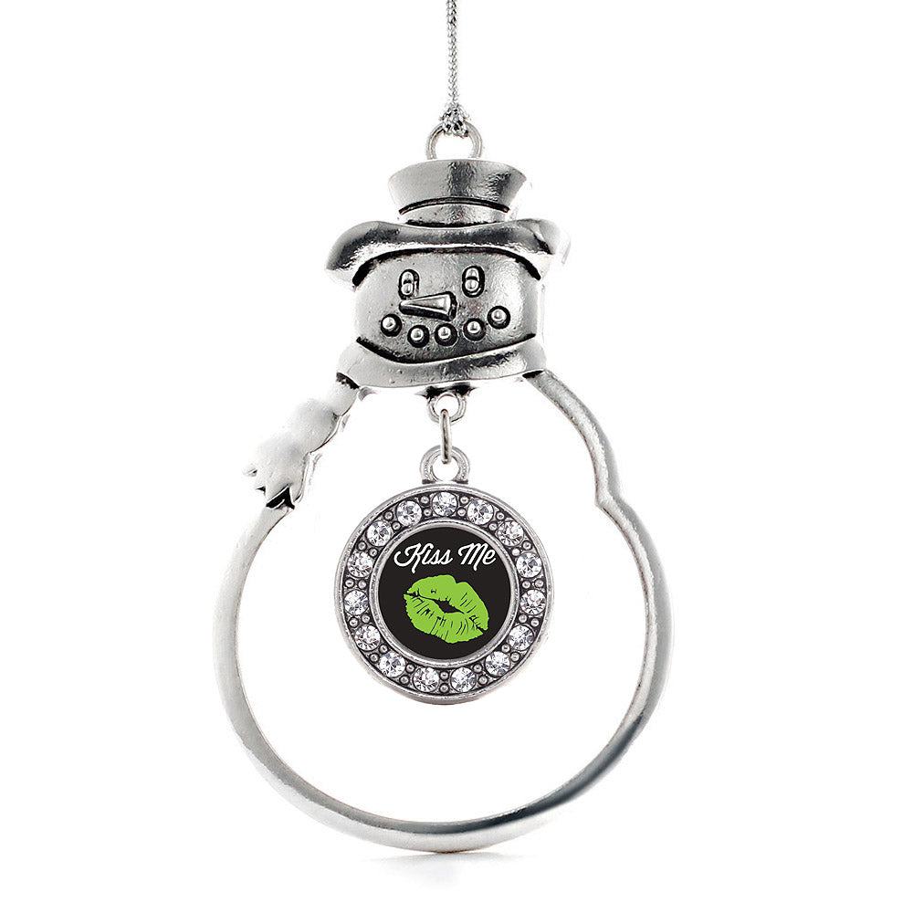 Silver Kiss Me I'm Irish Circle Charm Snowman Ornament