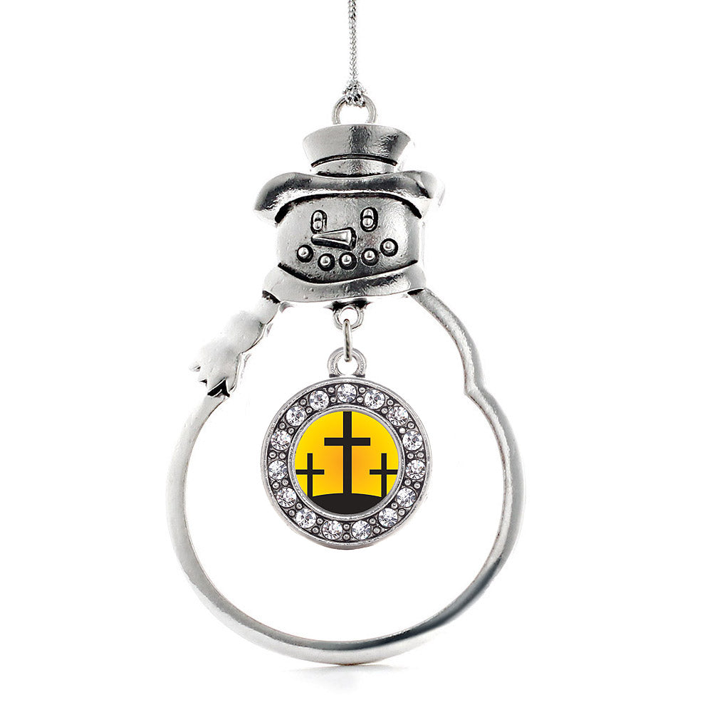 Silver Three Crosses Circle Charm Snowman Ornament