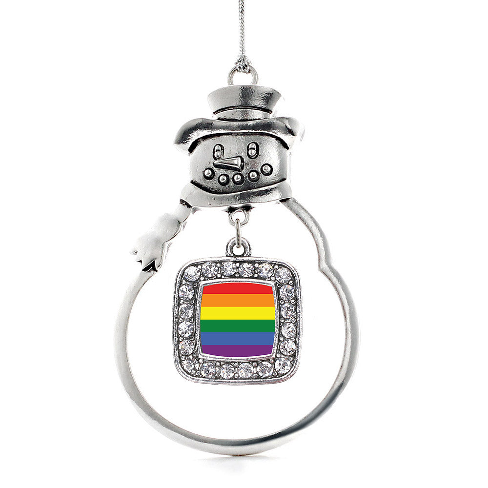 Silver LGBT Pride Square Charm Snowman Ornament