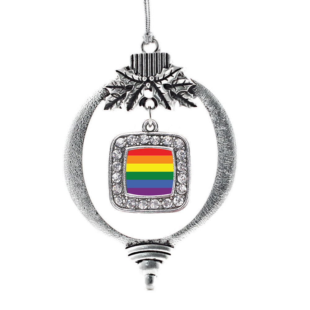 Silver LGBT Pride Square Charm Holiday Ornament