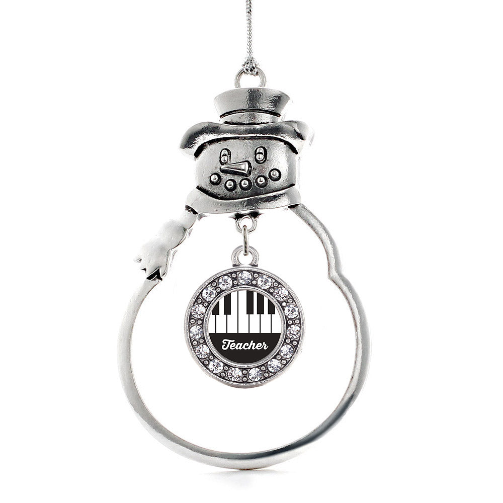 Silver Piano Teacher Circle Charm Snowman Ornament