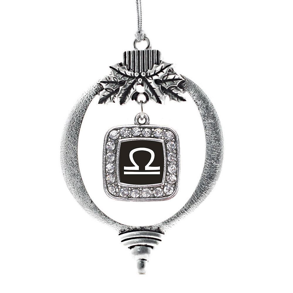 Silver Libra Zodiac Square Charm Holiday Ornament