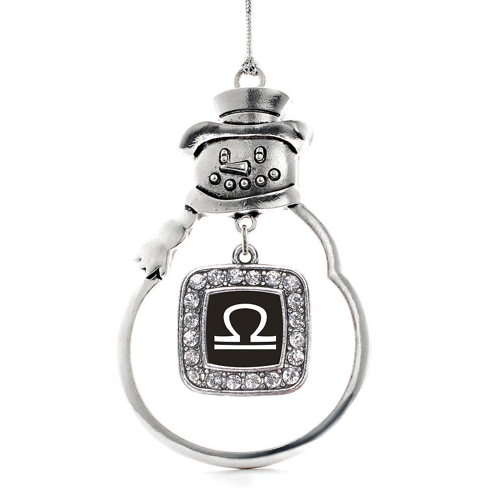 Silver Libra Zodiac Square Charm Snowman Ornament