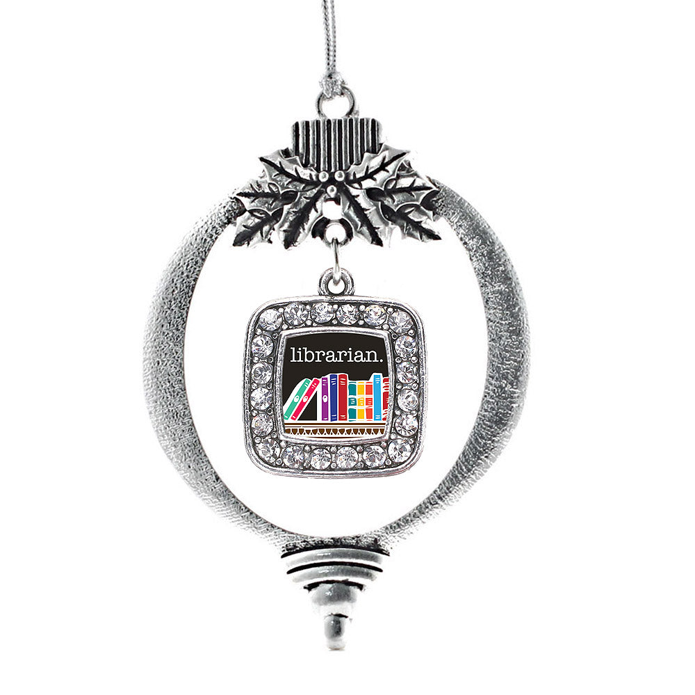 Silver Librarian Square Charm Holiday Ornament