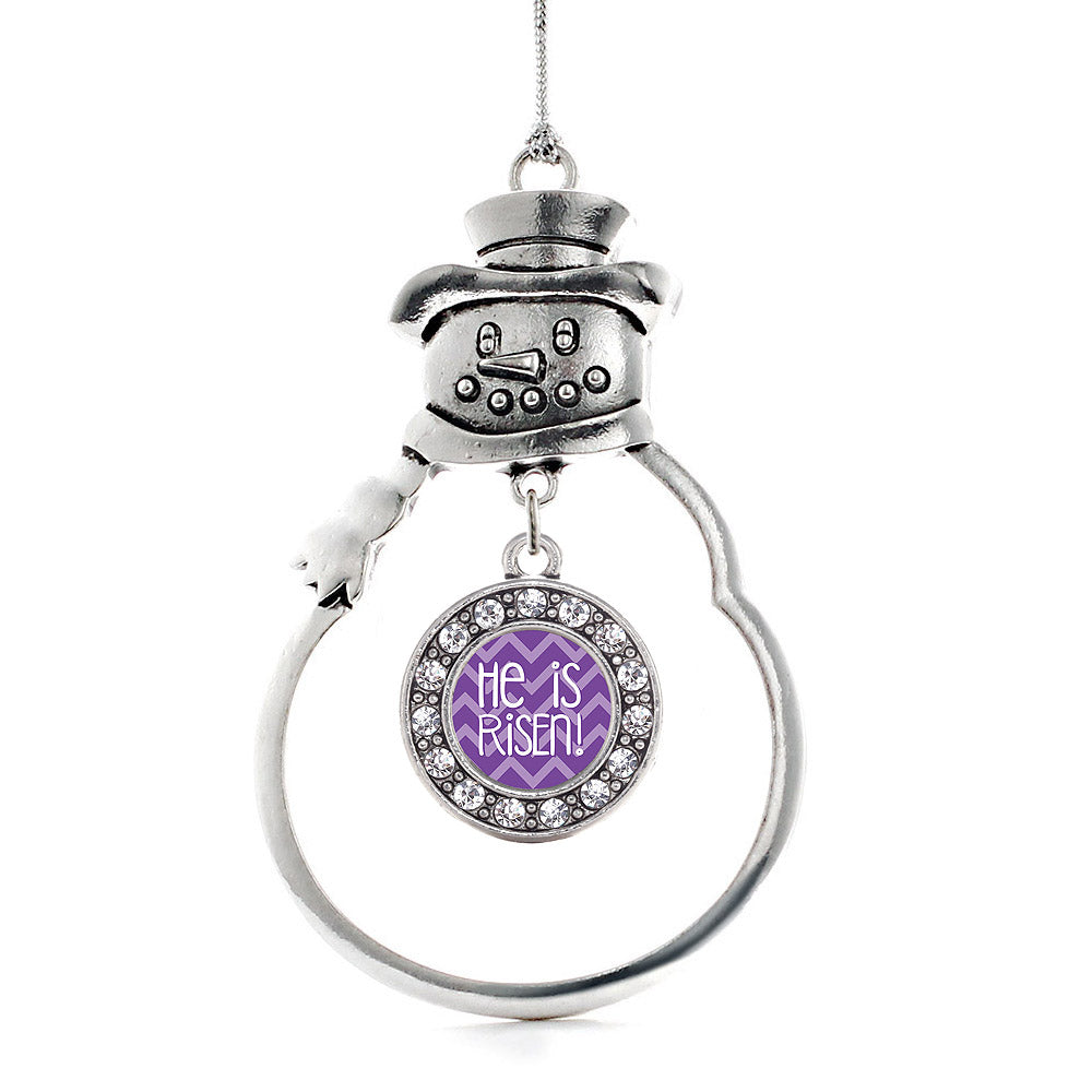 Silver He is Risen Purple Chevron Patterned Circle Charm Snowman Ornament