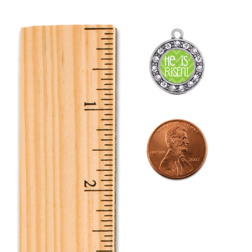 Silver He is Risen Green Chevron Patterned Circle Charm Snowman Ornament