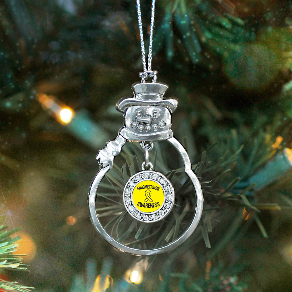 Silver Endometriosis Support Circle Charm Snowman Ornament