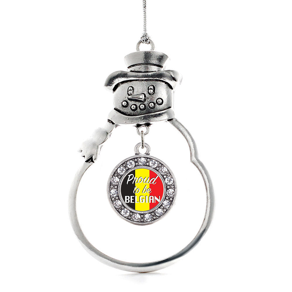 Silver Proud to be Belgian Circle Charm Snowman Ornament