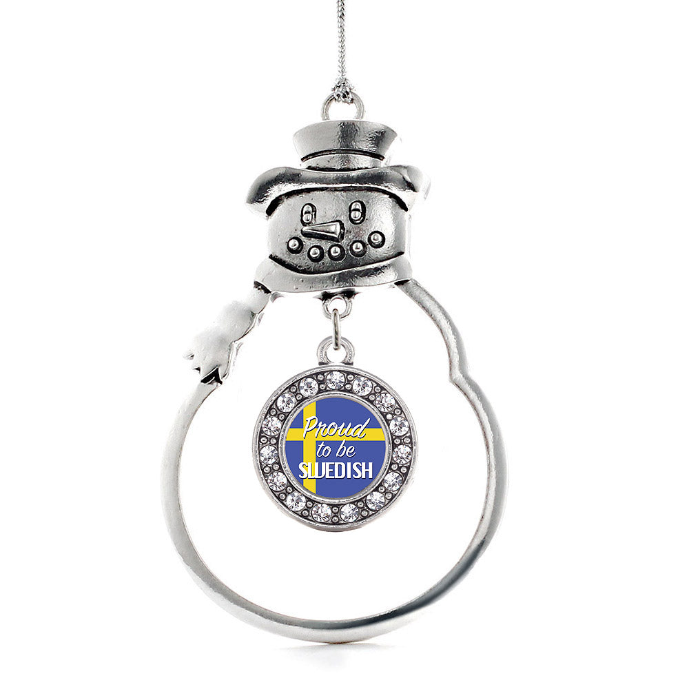 Silver Proud to be Swedish Circle Charm Snowman Ornament