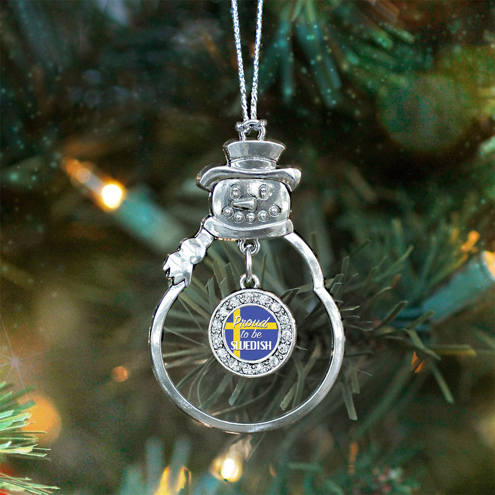 Silver Proud to be Swedish Circle Charm Snowman Ornament