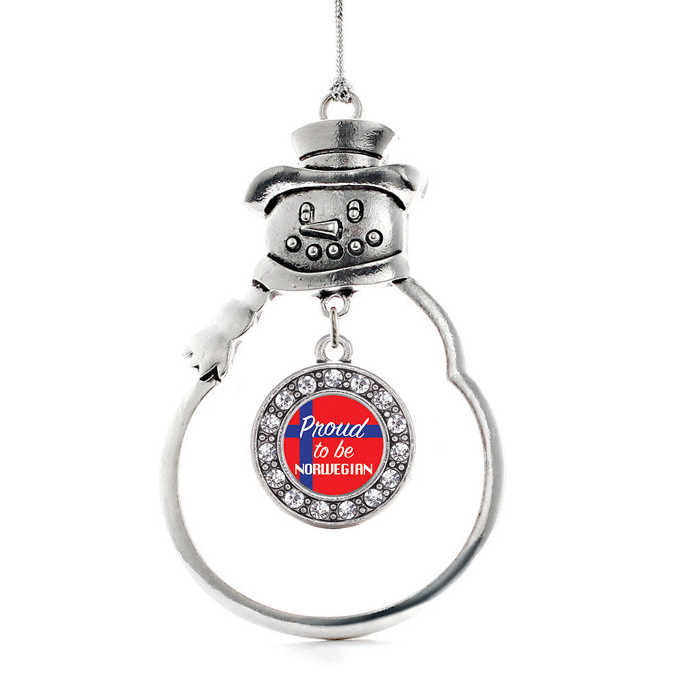 Silver Proud to be Norwegian Circle Charm Snowman Ornament