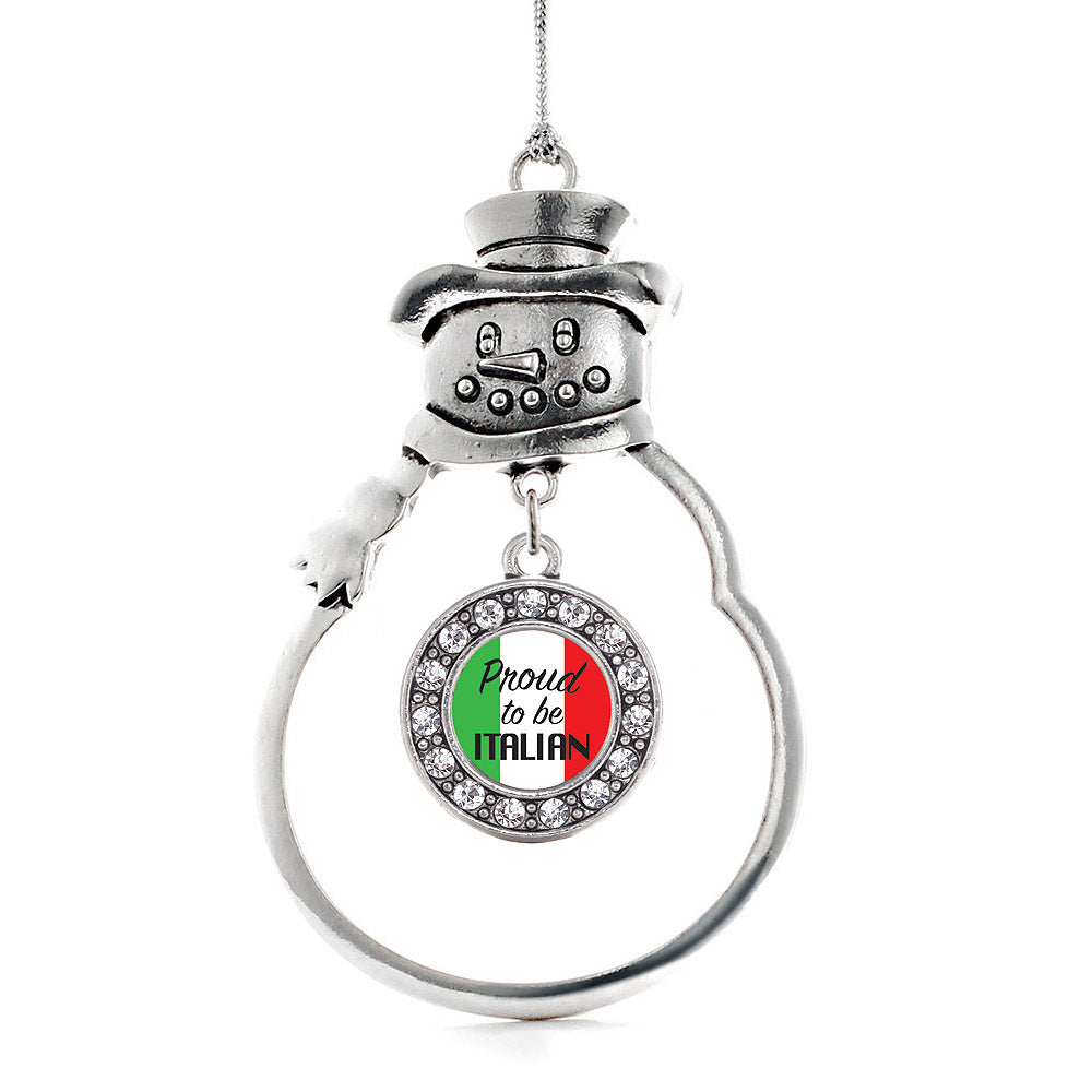 Silver Proud to be Italian Circle Charm Snowman Ornament