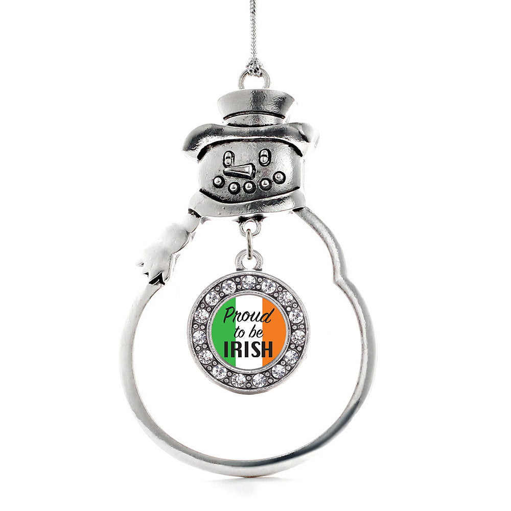Silver Proud to be Irish Circle Charm Snowman Ornament