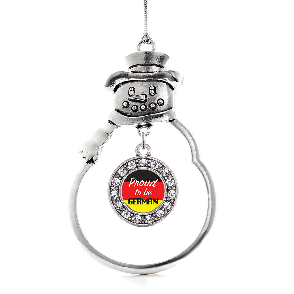 Silver Proud to be German Circle Charm Snowman Ornament