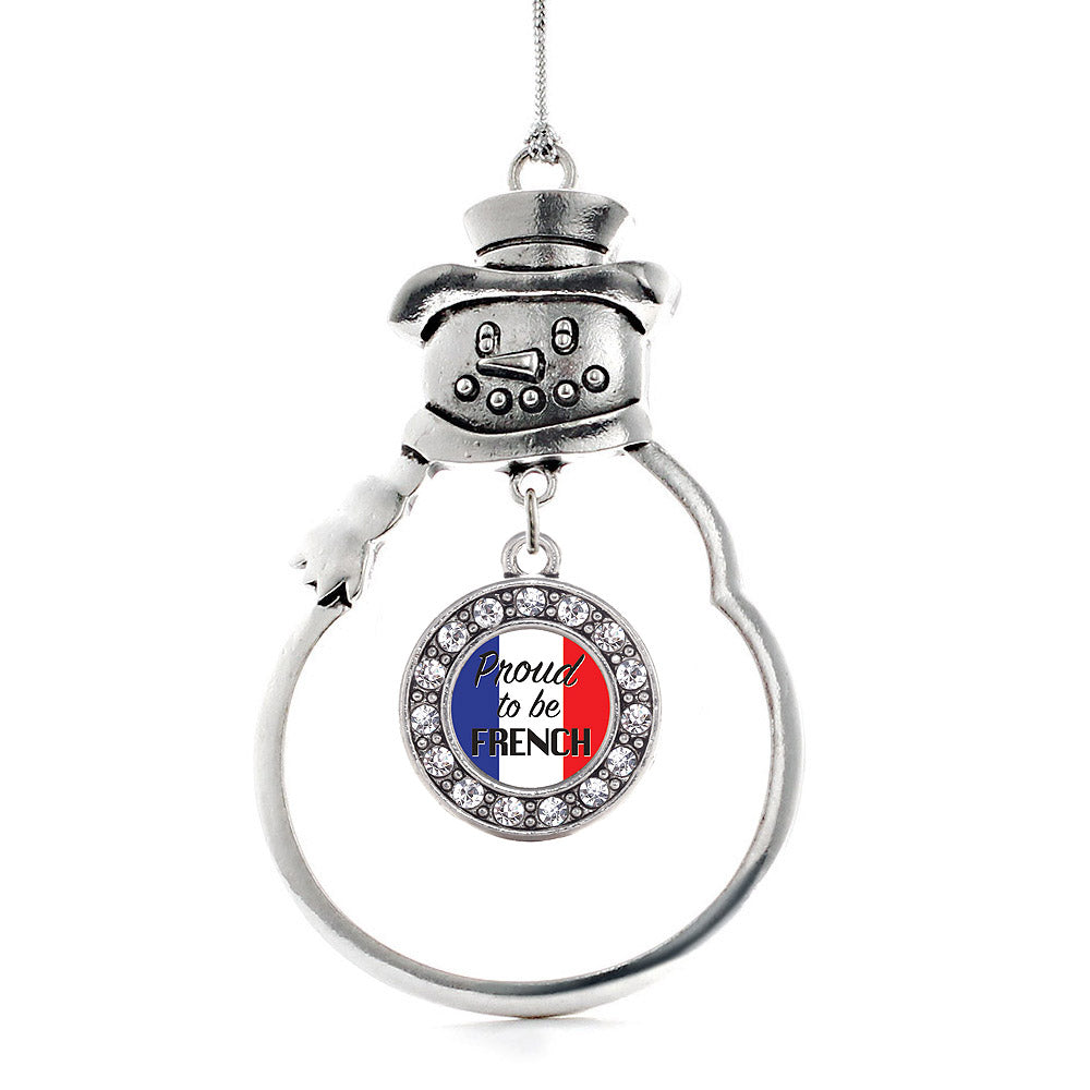 Silver Proud to be French Circle Charm Snowman Ornament